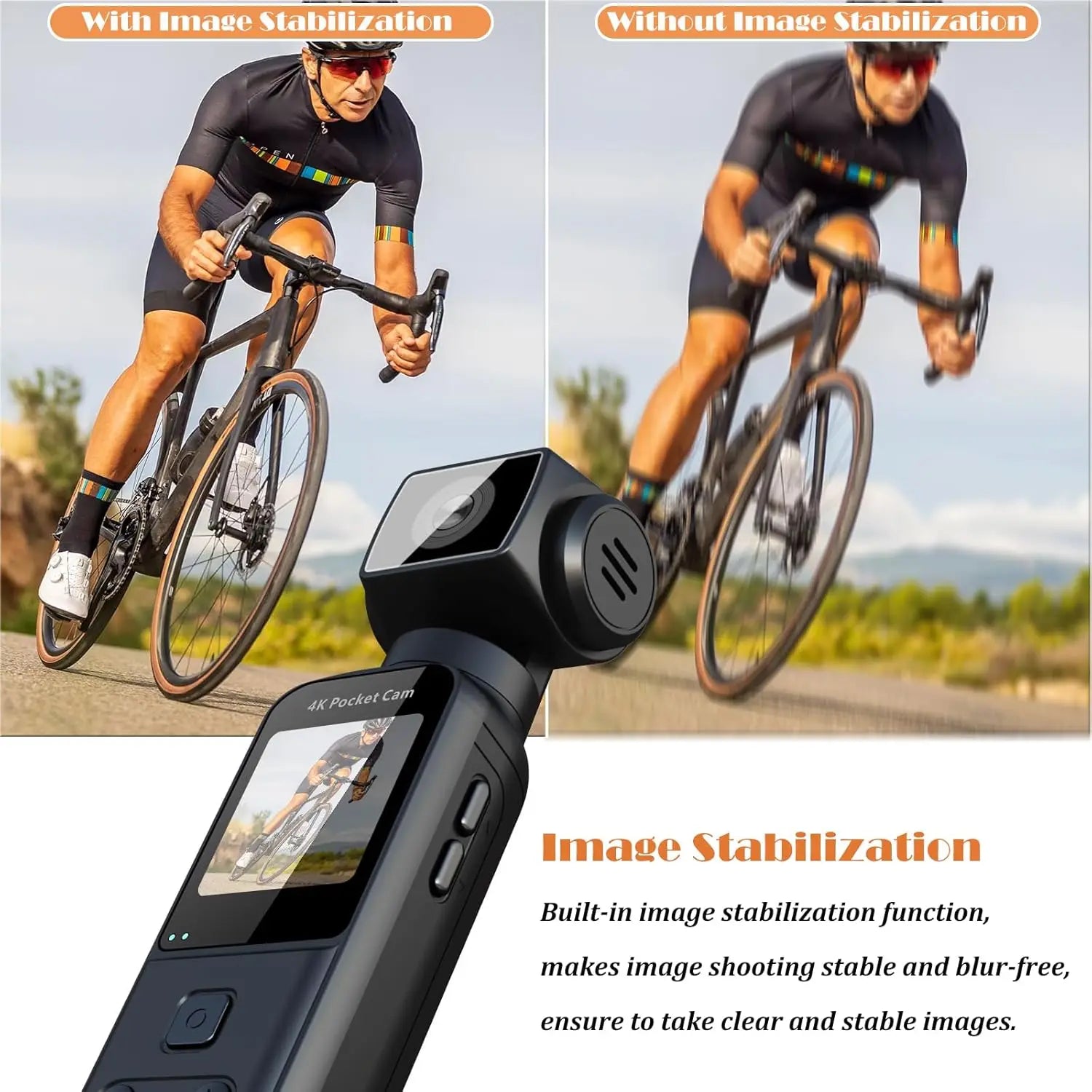 4K Body Camera with External Microphone, Mini Video & Audio Pocket Cam 180° Rotation Camera