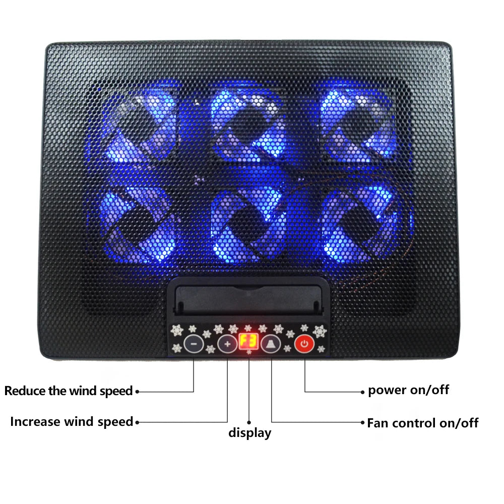 NUOXI 6 Fans Plastic Laptop Cooling Pad with Speed Control Lift Height Adjustable for up to 17'' Inch Laptops