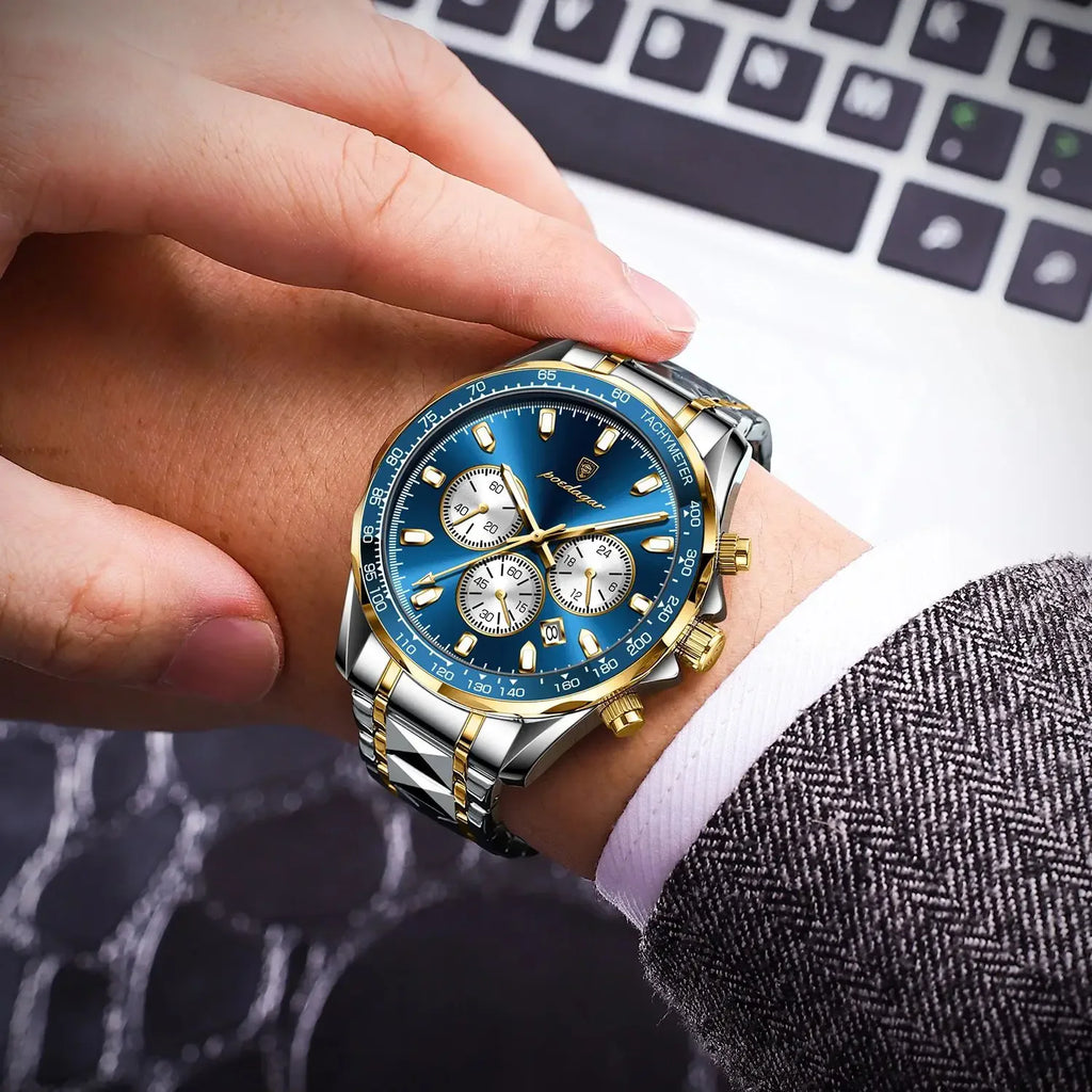 POEDAGAR Sports Watch Wrist Men Stainless Steel Quartz Watches Waterproof Luminous Date Chronograph Men's Watches Reloj Clock