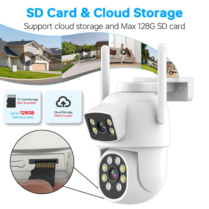 Manufacturer Eseecloud 4MP Dual Lens Dual-screen WIFI Security Camera Wireless Waterproof CCTV Outdoor Camera Home