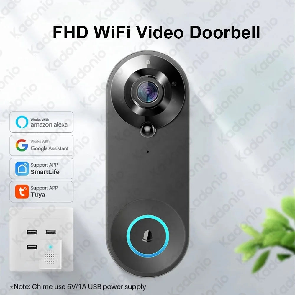 Kadonio 1080P WiFi Video Intercom Door Bell  PIR Motion Detection Tuya Smart Camera Two-Way Audio