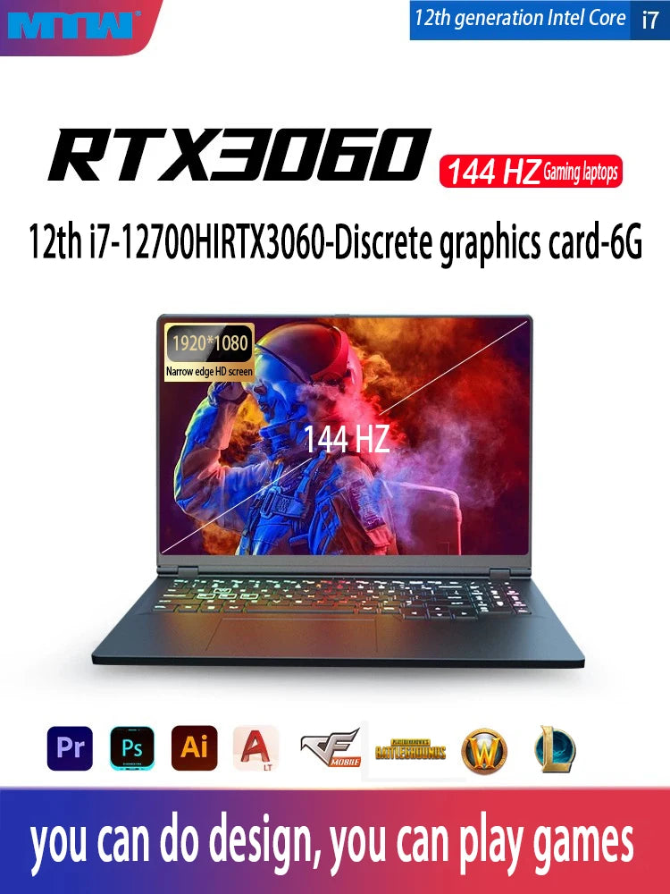 16.1 Inch Core I7-12650H Gaming Laptop FHD Display GeForce RTX 3060 Graphics Intel 12th Gen Ader Lake -H  Gaming Laptop
