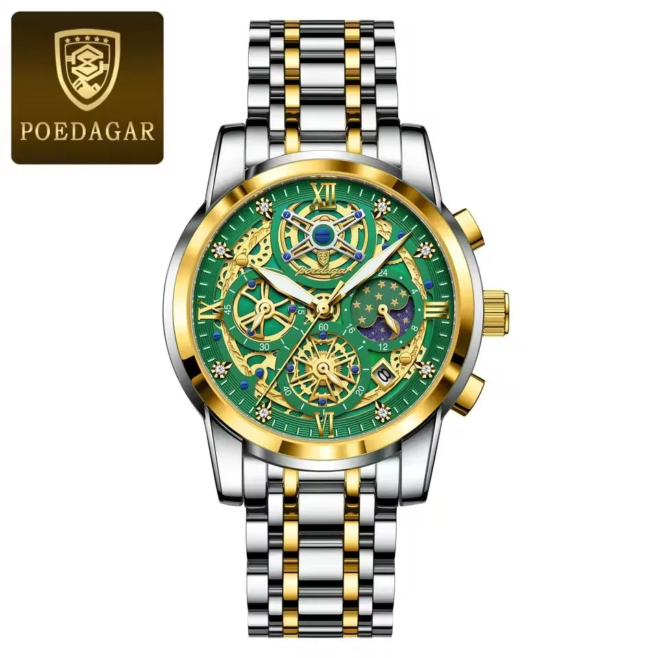 POEDAGAR Watch Luxury 984 Fashion Quartz Men's Watches Reloj High Quality Chronograph Moon Phase Dial Wristwatches Reloj Montre