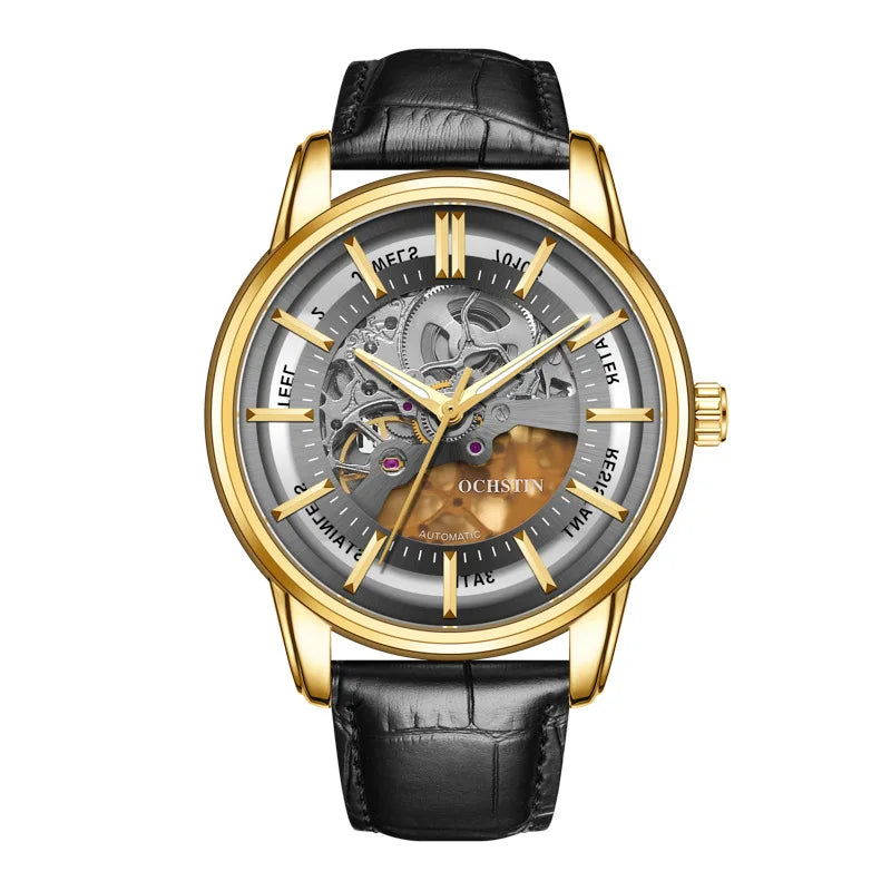 OCHSTIN 7010A GA7010A Hollow Out Wristwatch Waterproof Fashion Men's Watches Mechanical Automatic Genuine Leather Business Clock