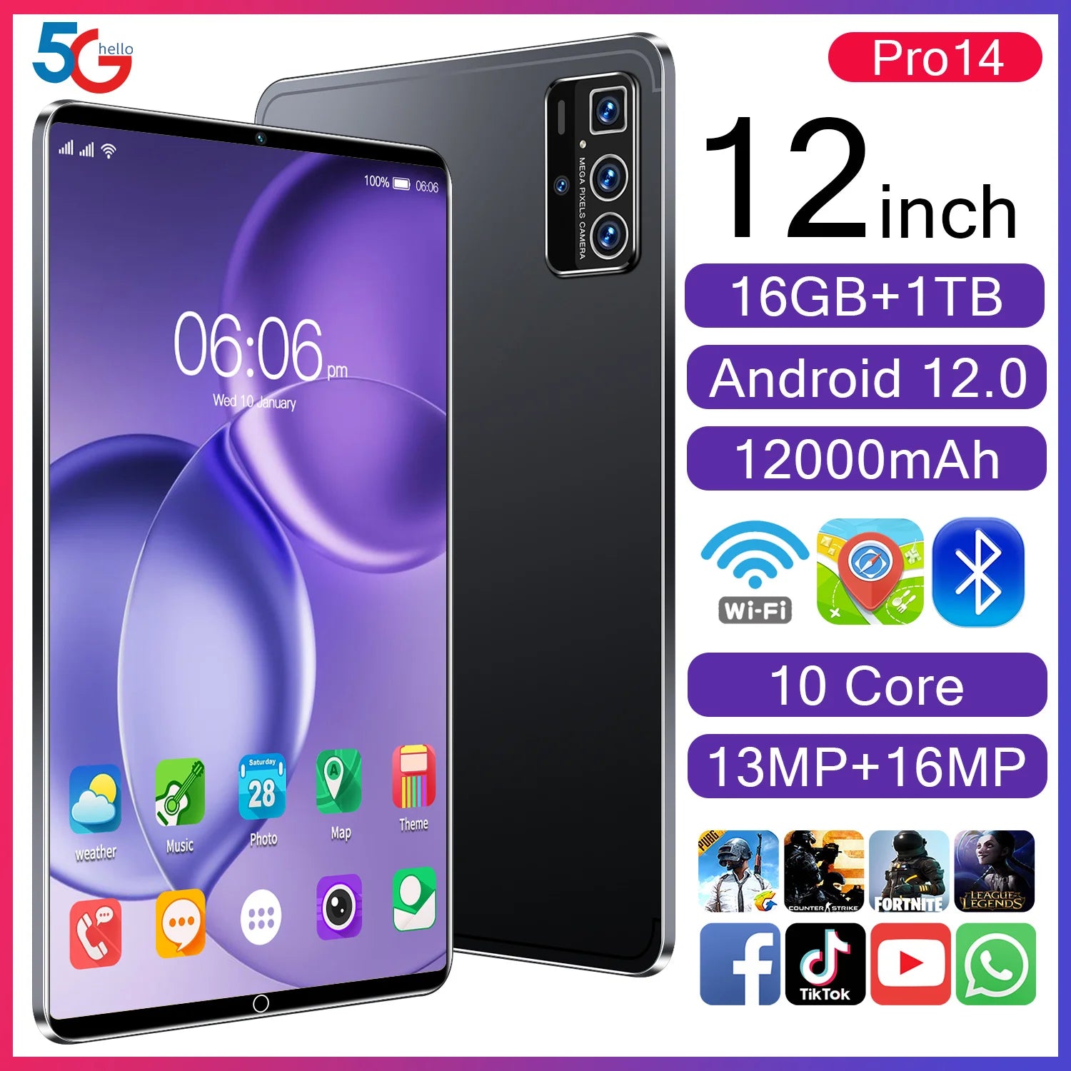 Hot Sell New 2025 Pad 16gb Ram 1tb Rom Dual Sim 12 Inch Wifi Gps Battery 4g 5g Calling Tablet Pc Gsm Tablet Pc