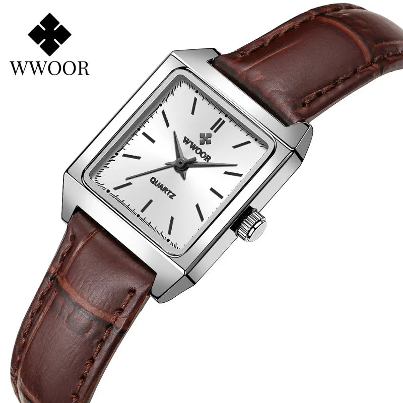 WWOOR 8850 Watches for Women Watches for Girls New Fashion Waterproof Luminous Leather Women's Watches Clock