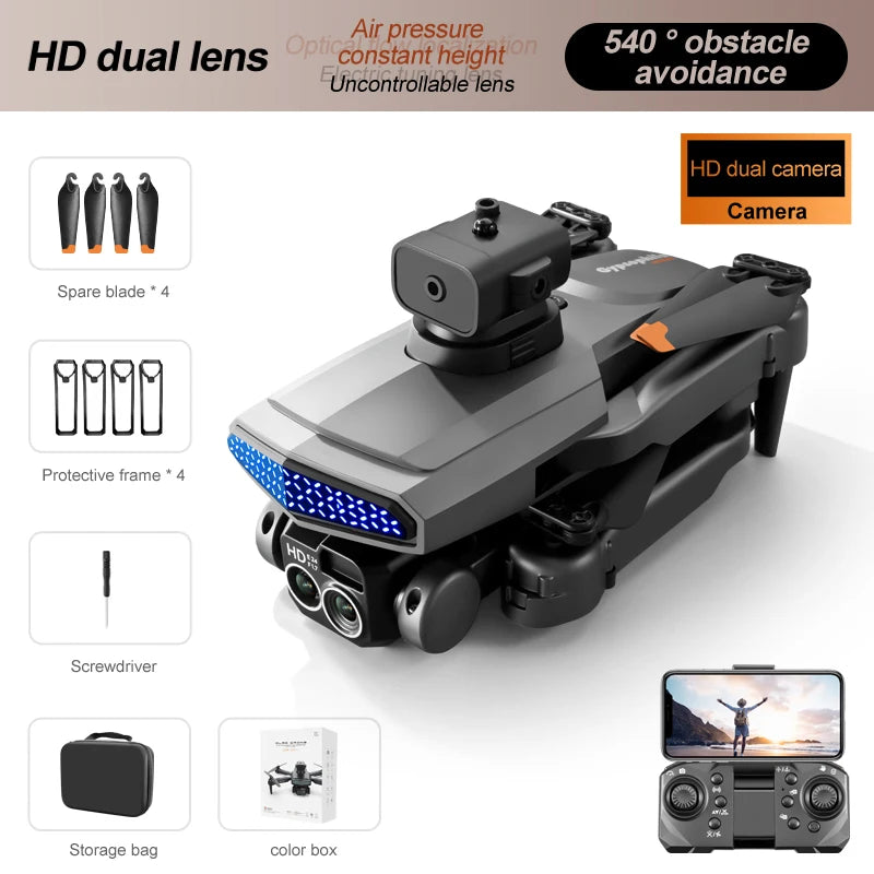 New D6 Foldable Remote Control Drone 4K HD Dual Camera WiFi FPV Optical Flow RC Quadcopter with Obstacle Avoidance Features