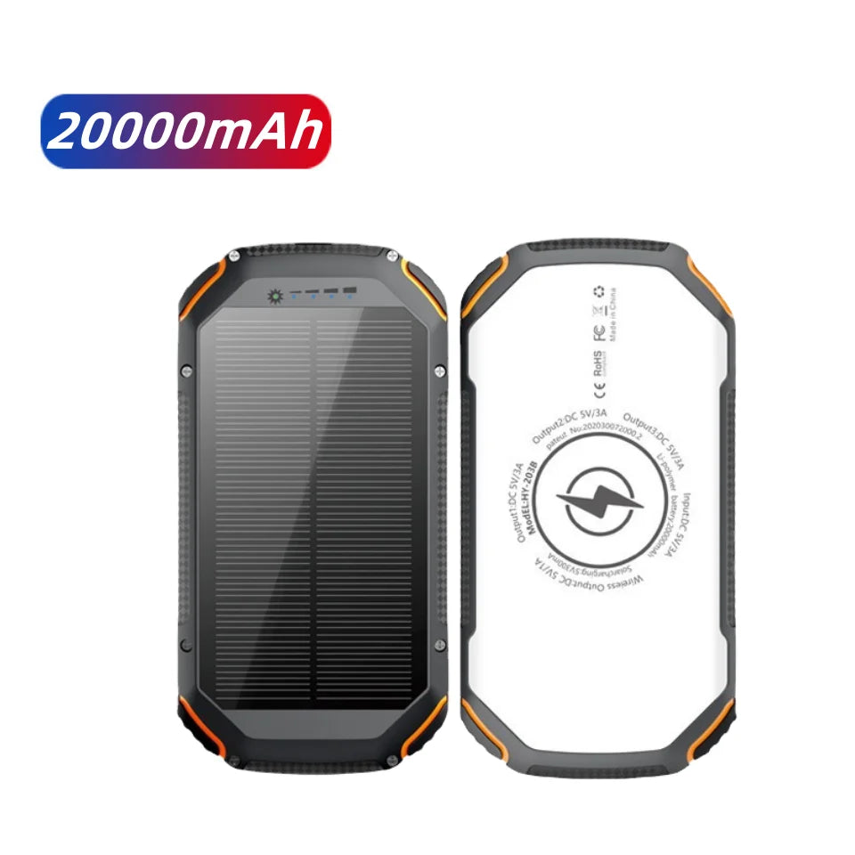 20000mah Waterproof  Solar Power Bank  Illumination Camping Charger Travel Led 3A Solar Wireless Power Bank