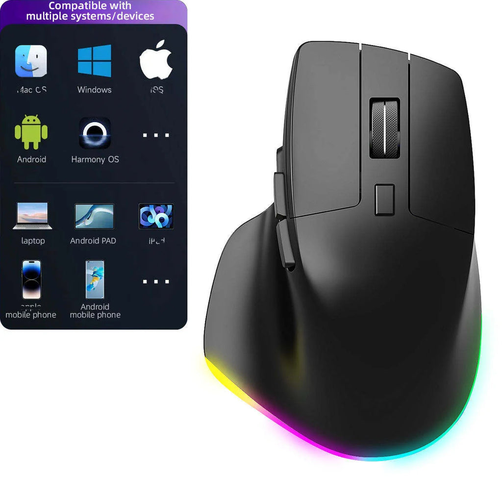 2.4G+BT Wireless 6D Ergonomic Gaming Mouse Optical RGB Backlit 2400CPI Rechargeable Stock 7 Buttons for Laptop/Desktop/Tablet