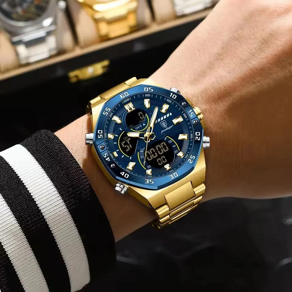 POEDAGAR E101 Luminous Week Date Man Watch LED Fashion Men Waterproof Dual Time Display Digital Electronic Quartz Men's Watches