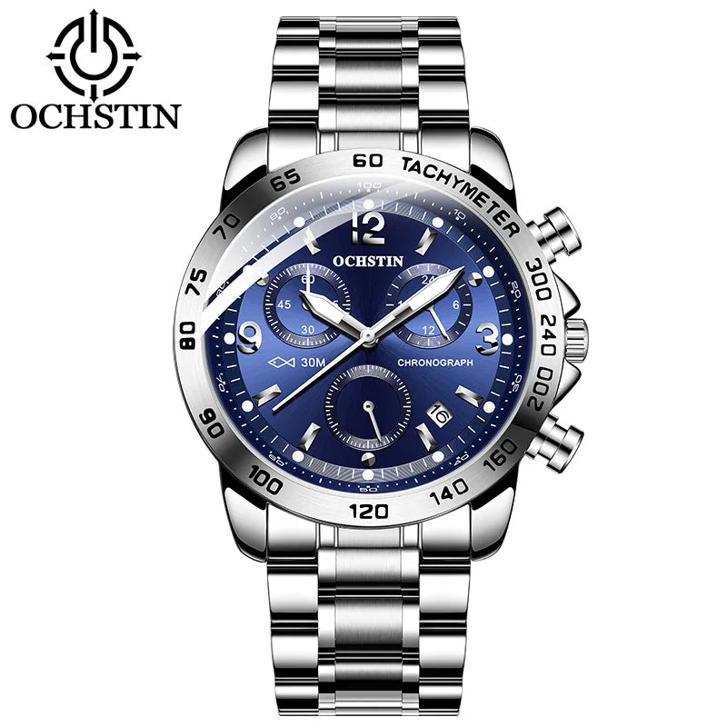 OCHSTIN 6123B GQ6123B Leisure Stainless Steel Strap Sports Multi Functional Quartz Movement Chronograph Waterproof Men's Watches