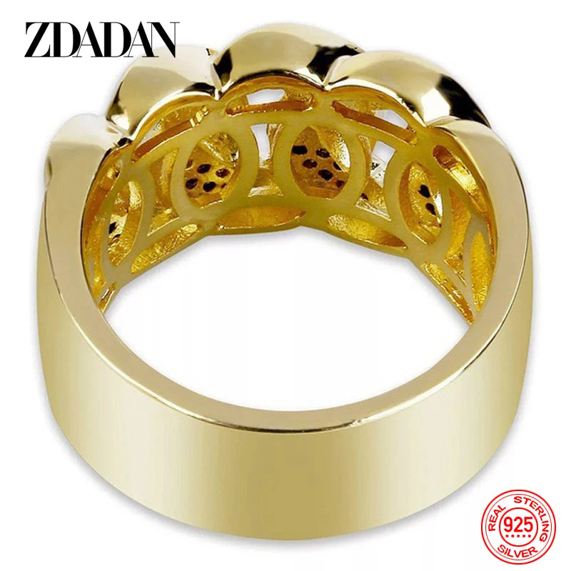 ZDADAN 925 Sterling Silver 18K Gold Zircon Ring For Men Women Fashion Jewelry Party Gift
