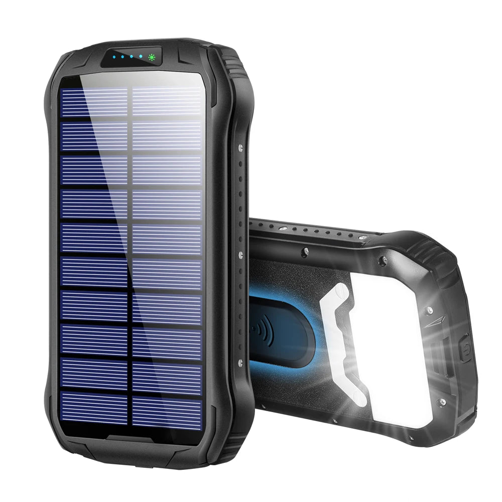 Solar Panel Power Bank With LED Light OEM IP66 Waterproof Outdoor PD Fast Charging Wireless Portable Solar Power Bank 26800mAh
