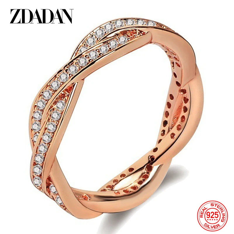 ZDADAN 925 Silver Twist Zircon Rings For Women Wedding Jewelry Gifts