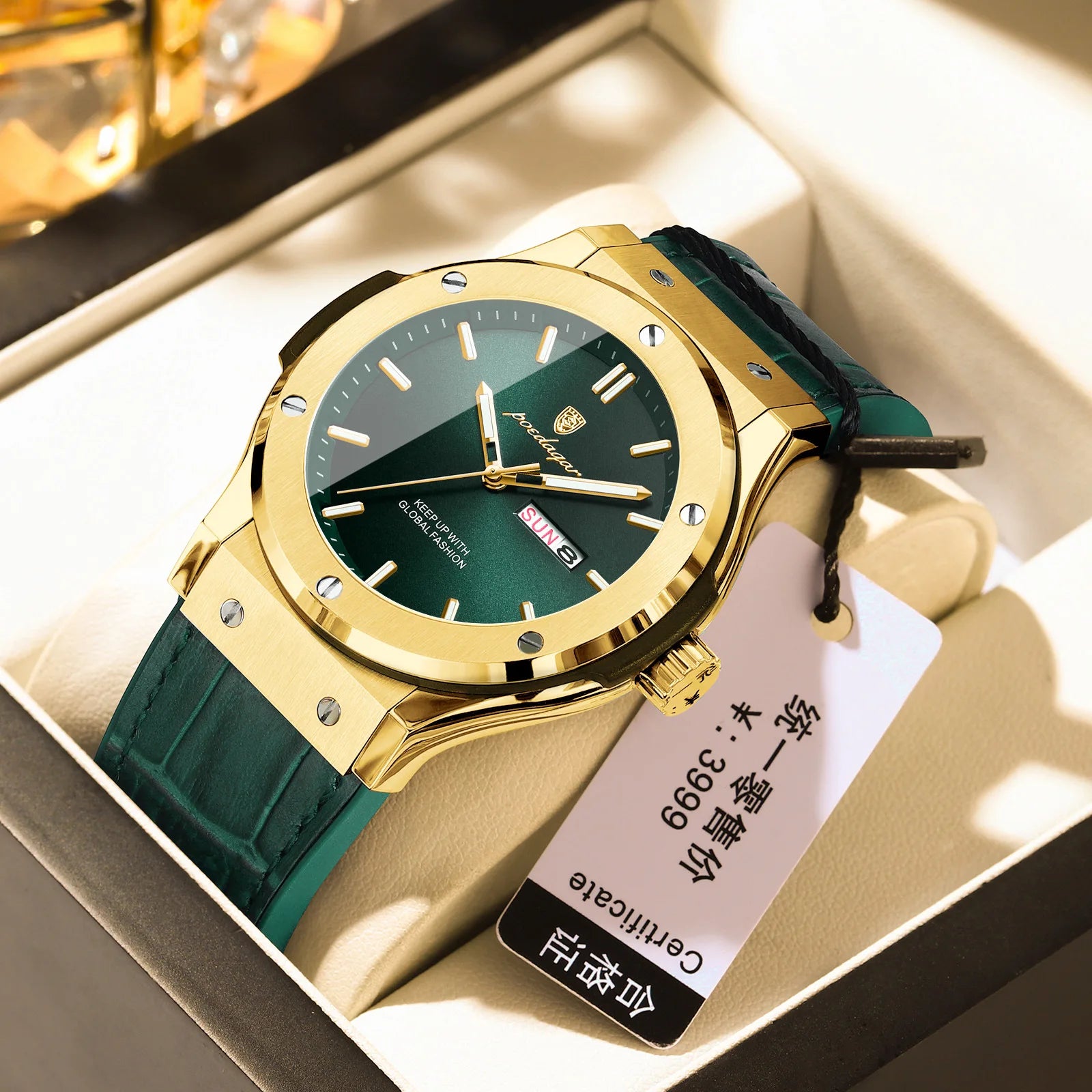 POEDAGAR Fashion Men's Watches Trend Classic Classic Quartz Watch for Man Waterproof Luminous Week Date Wristwatch Leather 952