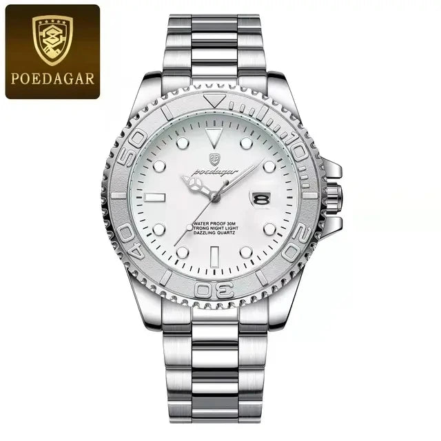 POEDAGAR Luxury Men Watch Business Quartz Watches Sports Waterproof Luminous Date Stainless Steel Men's Watches