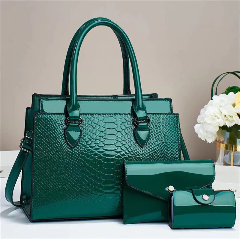 New Three Piece Set Versatile Fashion Retro Crocodile Pattern Simple and Elegant Temperament Bags Women Handbags Lady
