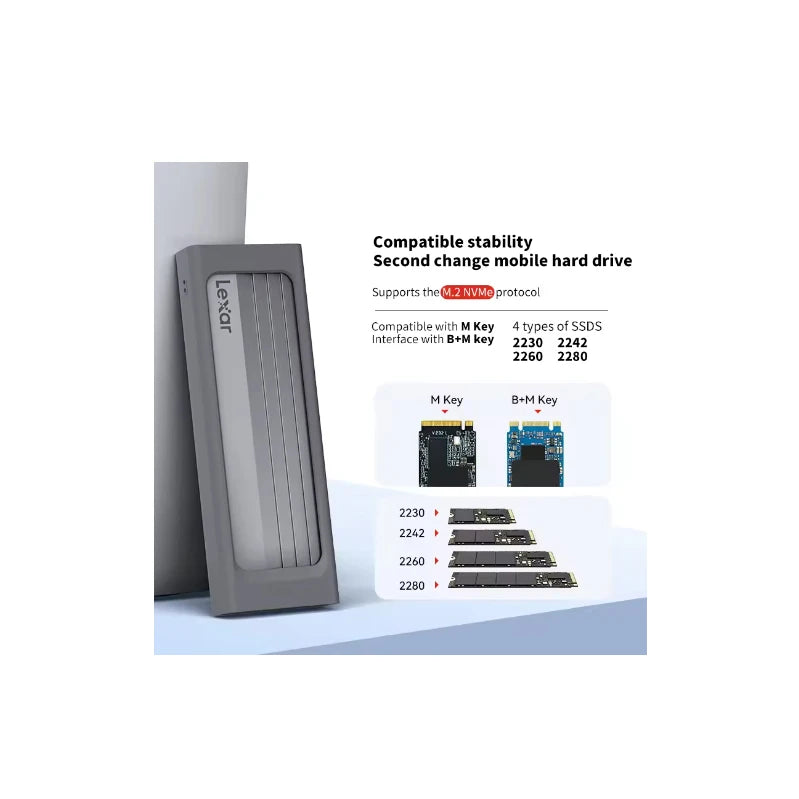Lexar Hard Drive Enclosure E300 M.2 NVMe Type-C All Aluminium Solid State Mobile Hard Drive Case High Speed 10Gbps Transport