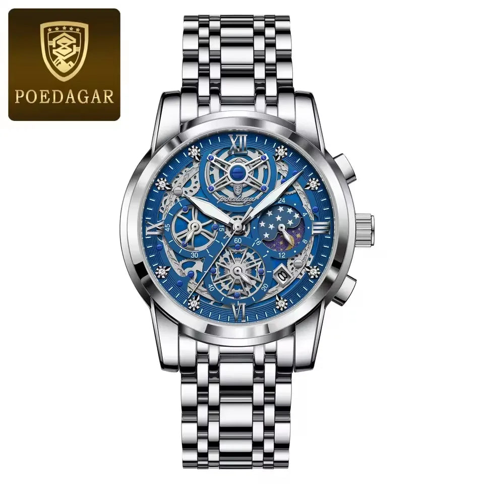 POEDAGAR Watch Luxury 984 Fashion Quartz Men's Watches Reloj High Quality Chronograph Moon Phase Dial Wristwatches Reloj Montre