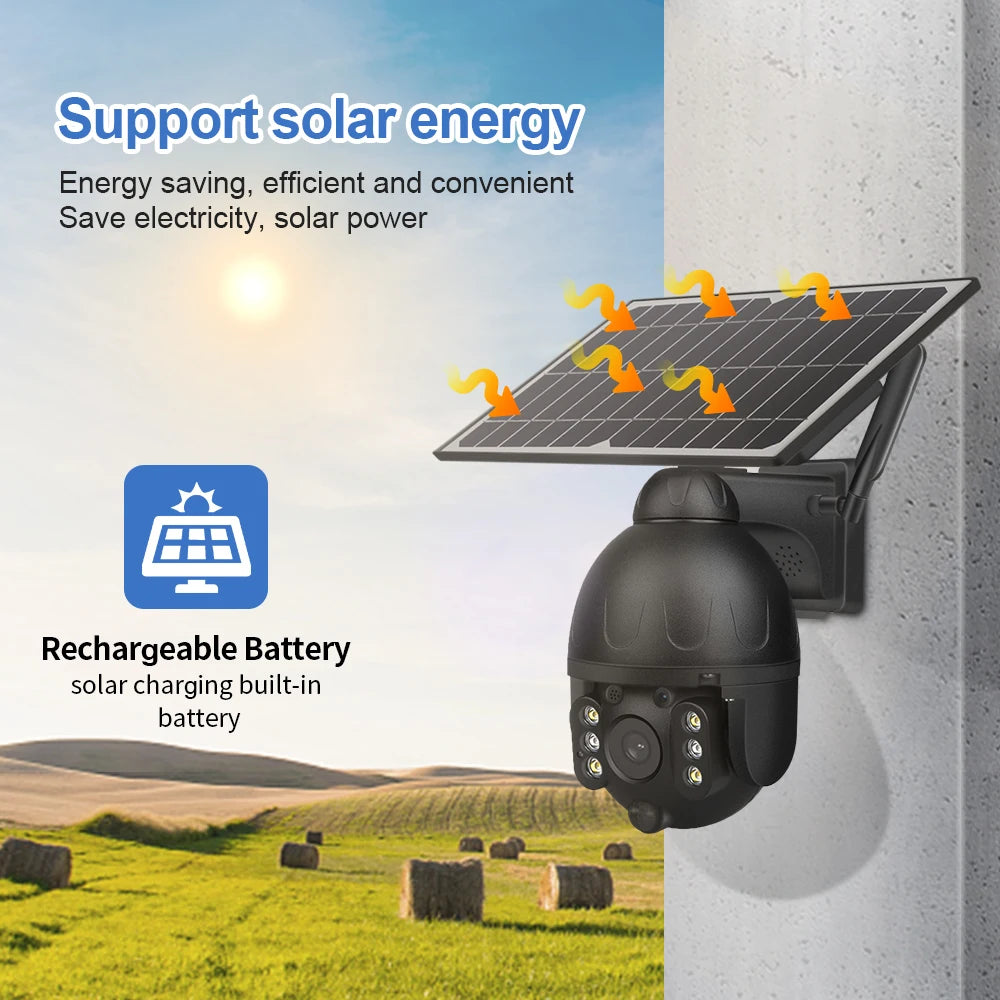 SECTEC GSM HD 4G SIM Card IP Camera WIFI 8W Solar Panel Build in Battery Security Camera Outdoor PTZ CCTV Camera Smart Security