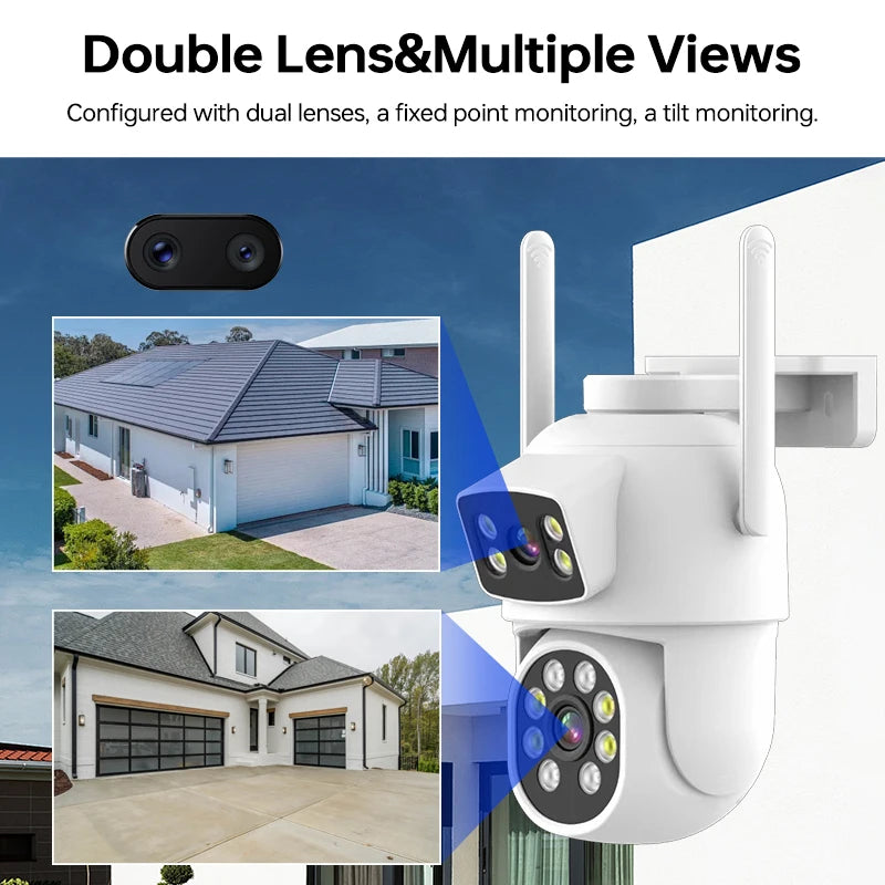 Advanced IP Dome Camera Home Security System 360°Wide Angle Two Way Audio PTZ Wifi Dual Lens Camera