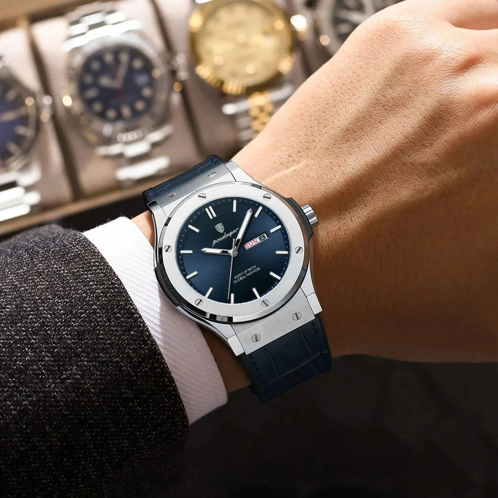 POEDAGAR Fashion Men's Watches Trend Classic Classic Quartz Watch for Man Waterproof Luminous Week Date Wristwatch Leather 952