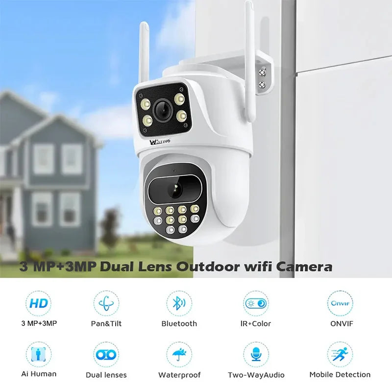 Wistino 3K Outdoor Dual Lens IP65 Waterproof Wifi Camera Human Motion Tracking Color Night Vision Wifi Smart Camera