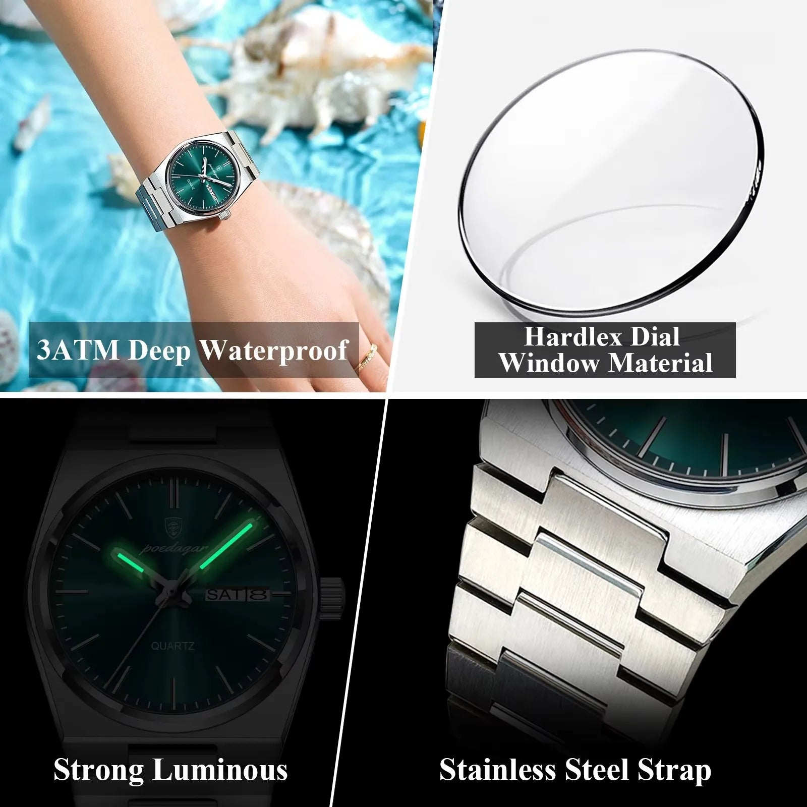 POEDAGAR 786 Ladies Wristwatch Waterproof Luminous Date Week Women's Watches Female Simple Stainless Steel Women Quartz Watch