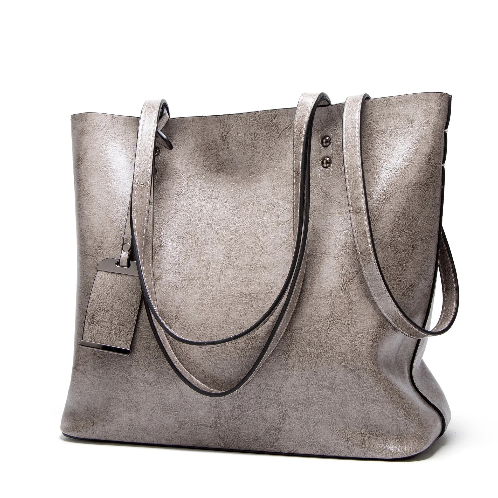 Quality Fashionable Large Capacity Women's Bags Retro Handbags Oil Leather Rivet Bags Female Bags Faux Leather 1 Piece Per Color