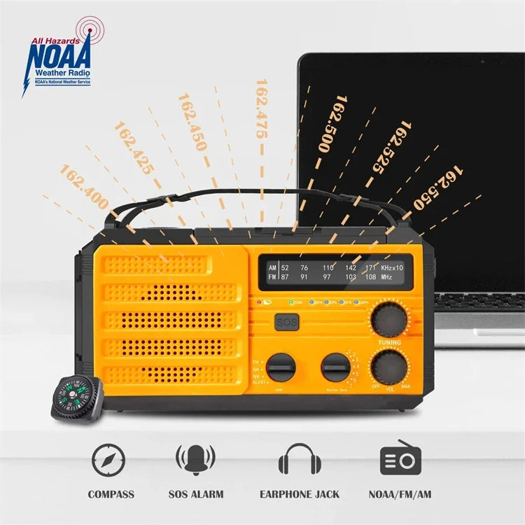 AM/DM/NOAA Radio 8000mAh Crank Emergency Radio Portable Charger Solar Power Bank Radio dynamo