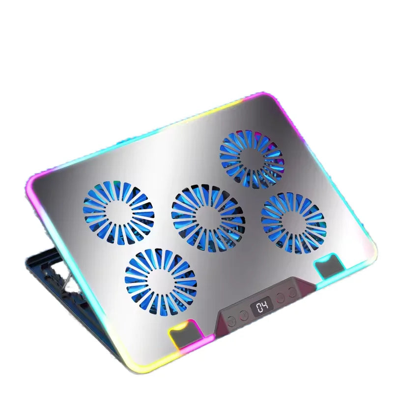 New Hot Seller Metal RGB Light Gaming Effect Air-Cooled Five Fans Folding Laptop Cooler Stand High Performance 17'' Stock