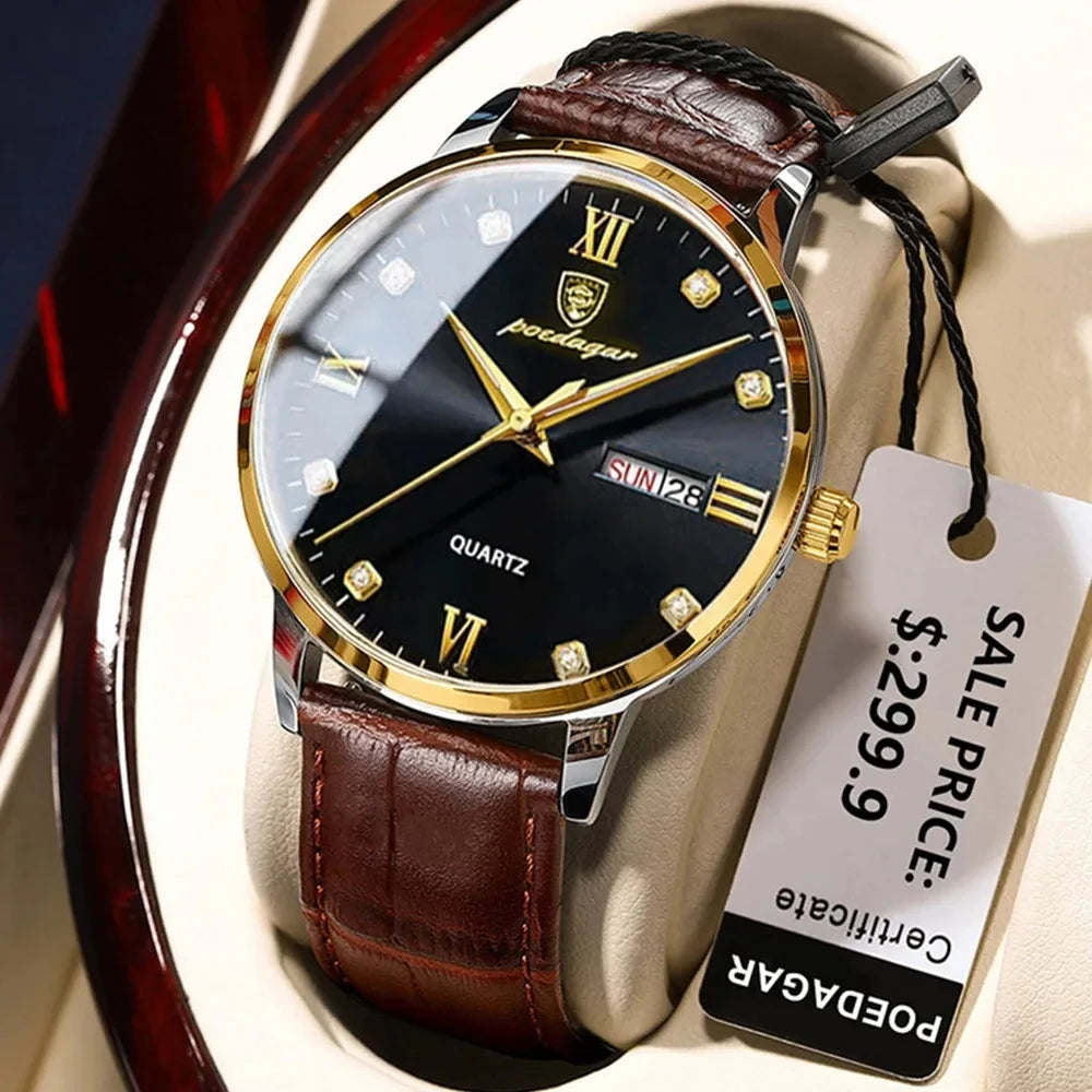 POEDAGAR Men's Watches 856 Top Luxury Men Wrist Watch Leather Quartz Watch Sports Waterproof Man Clock Relogio Masculino