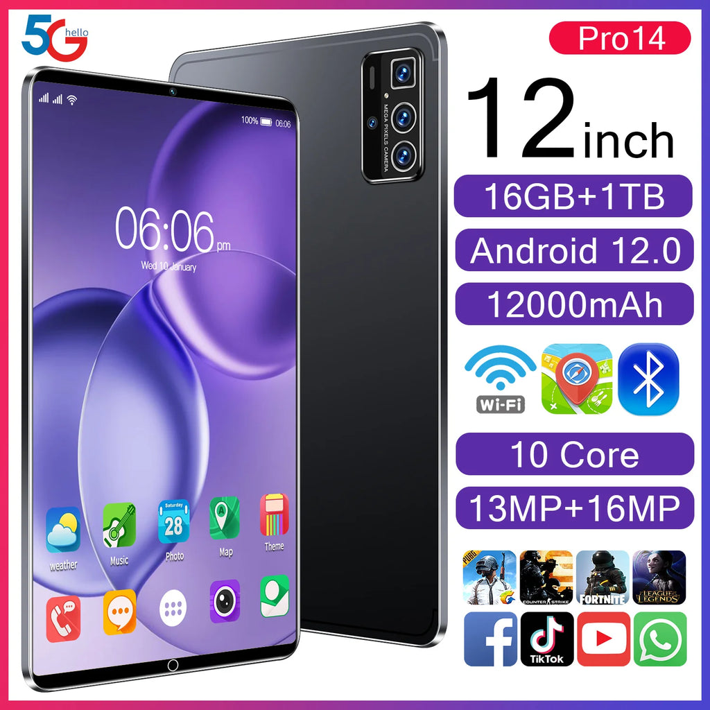 Popular 12.9 Inch Android Tablet With Dual Sim Oem Customized Brand 16gb+1tgb Educational Use Phone Call and Tablet Pc Support