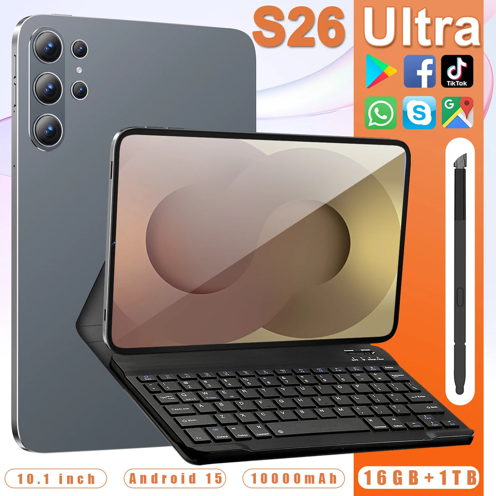 Imaging Flagship S26 Ultra Android 15 Tablet 16MP Front 32MP Rear Camera 10.1" 2.5K IPS Screen Snapdragon 8 Gen4 16GB+1TB PC
