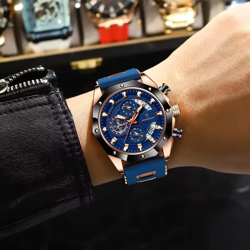 POEDAGAR 913  New Men's Watches Silicone Strap Quartz Luxury Fashion Waterproof Luminous Sport Business Wristwatch