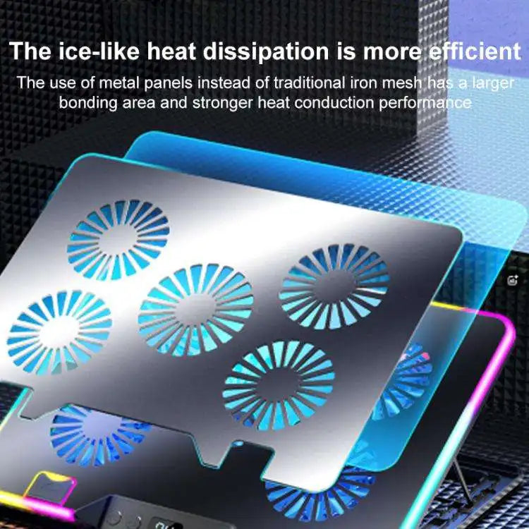 New Hot Seller Metal RGB Light Gaming Effect Air-Cooled Five Fans Folding Laptop Cooler Stand High Performance 17'' Stock