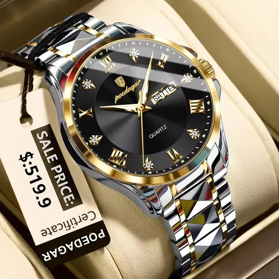 POEDAGAR 883 Stainless Steel Belt Quartz Men's Watches Male Reloj Fashion Men Clock Waterproof Luminous Date Week Man Wristwatch
