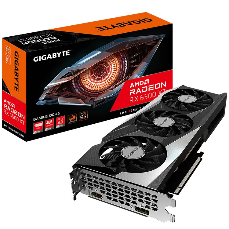 Used GIGABYTE AMD Radeon RX 6500XT GAMING OC 4G Graphics Card with 4GB Memory Support OverClock RX 6400 6600 6700XT 6800XT GPU