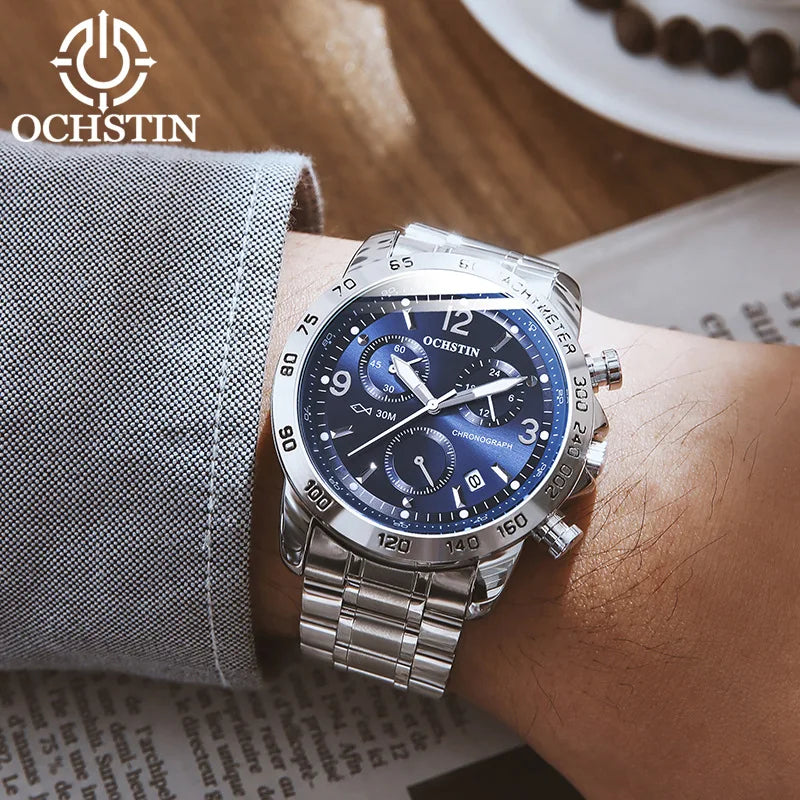 OCHSTIN 6123B GQ6123B Sports Multi Functional Quartz Movement Leisure Stainless Steel Strap Chronograph Waterproof Men's Watches