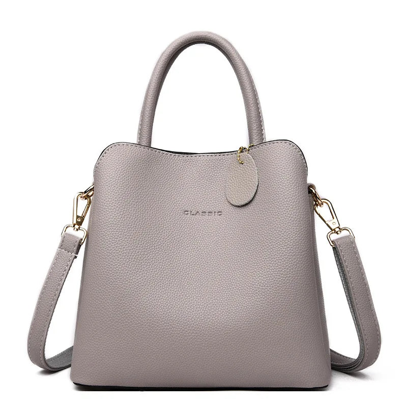 Women's Stylish Casual Tote Bag PU Leather Zipper Closure Three-layer Pockets Crossbody Shoulder Strap 2024