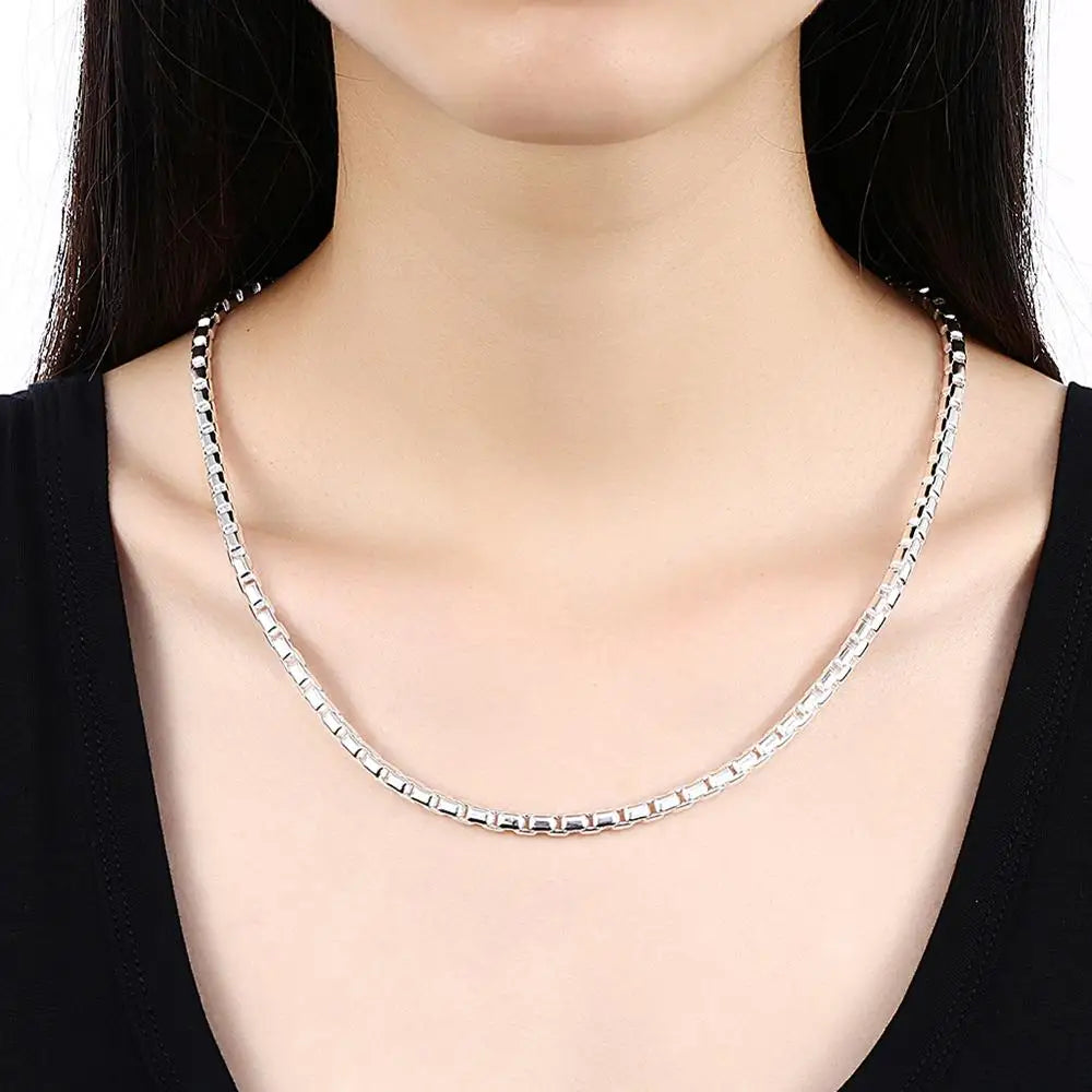 New Fashion 925 Sterling Silver Necklace 3mm Box Chain Round Necklace For Women Men Jewelry