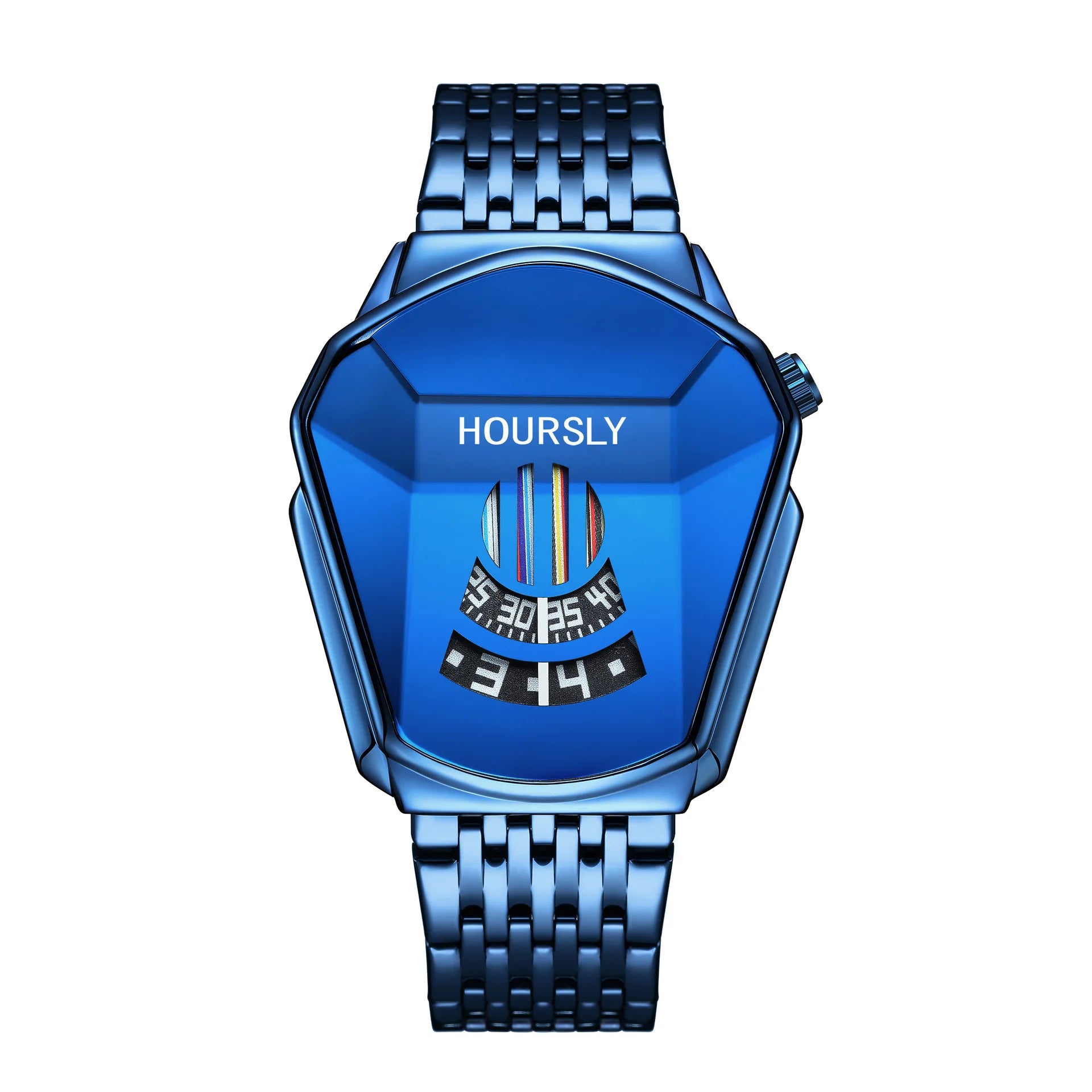 HOURSLY 6617 Fashion Men's Watches Motorcycle Cool Waterproof Sport Wristwatch Quartz Stainless Steel Leather GoldClock Watch