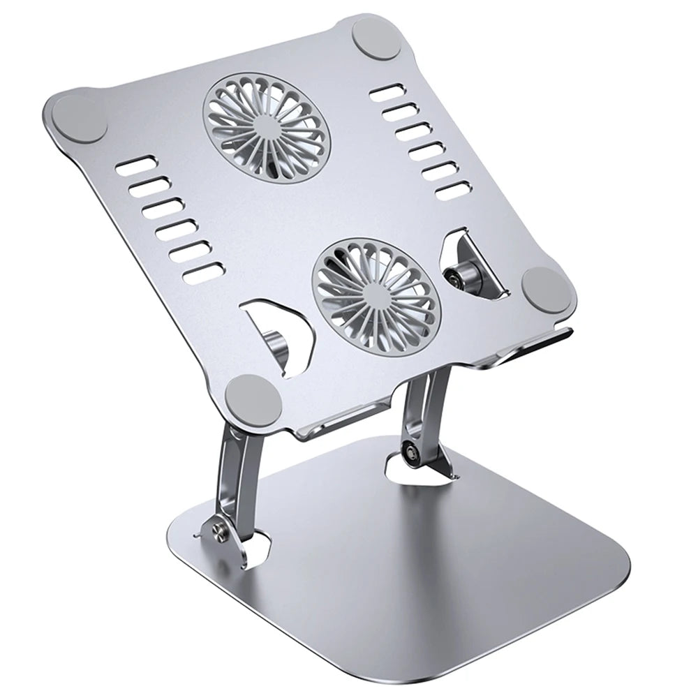 Adjustable Aluminum Double-Fan Laptop Cooling Pad & Stand for Tablets and Laptops