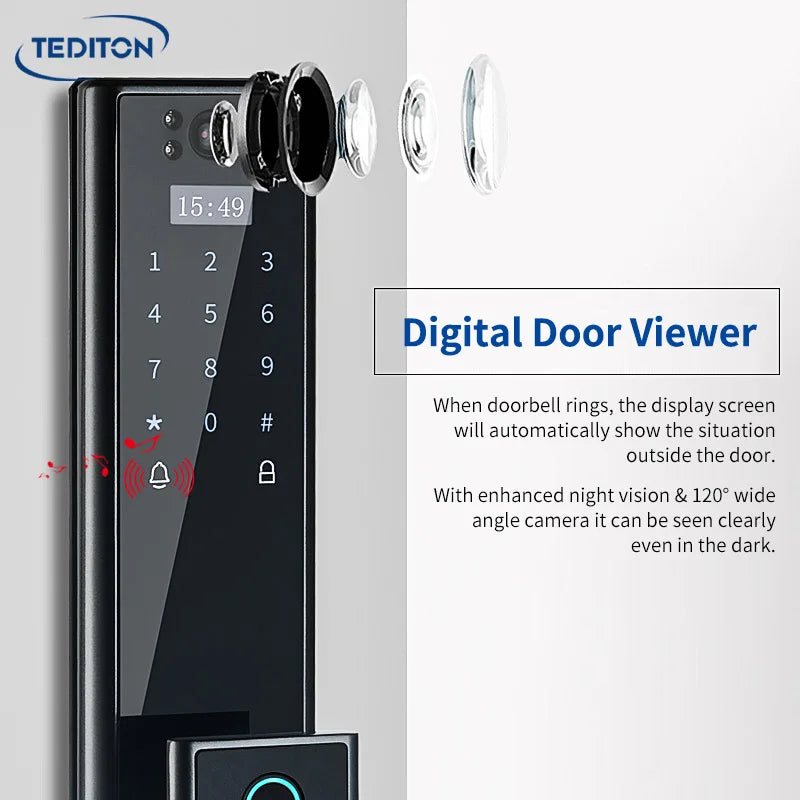 Tediton Fechaduras Inteligentes Biometric Fingerprint Security Digital Fingerprint Smart Camera Door Lock