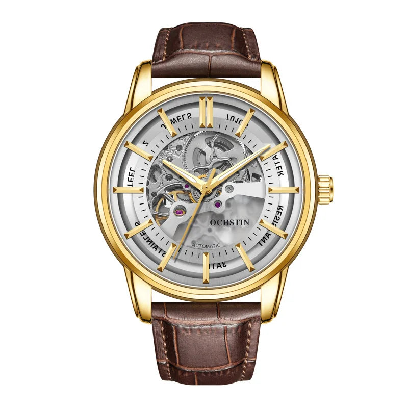 OCHSTIN 7010A GA7010A Hollow Out Wristwatch Waterproof Fashion Men's Watches Mechanical Automatic Genuine Leather Business Clock