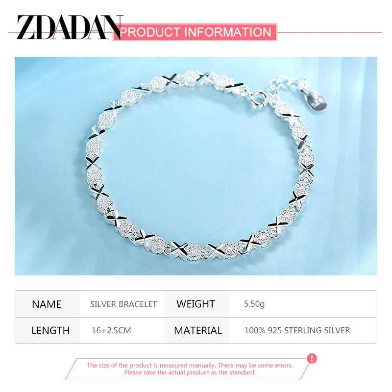 ZDADAN 925 Sterling Silver Bracelet Chain For Women Fashion Wedding Jewelry Gift