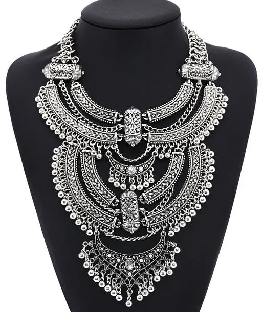 2025 New Fashion Vintage Indian Statement Necklace Women Jewelry Maxi Long Big Chunky Boho Ethnic Large Collar Choker Necklace