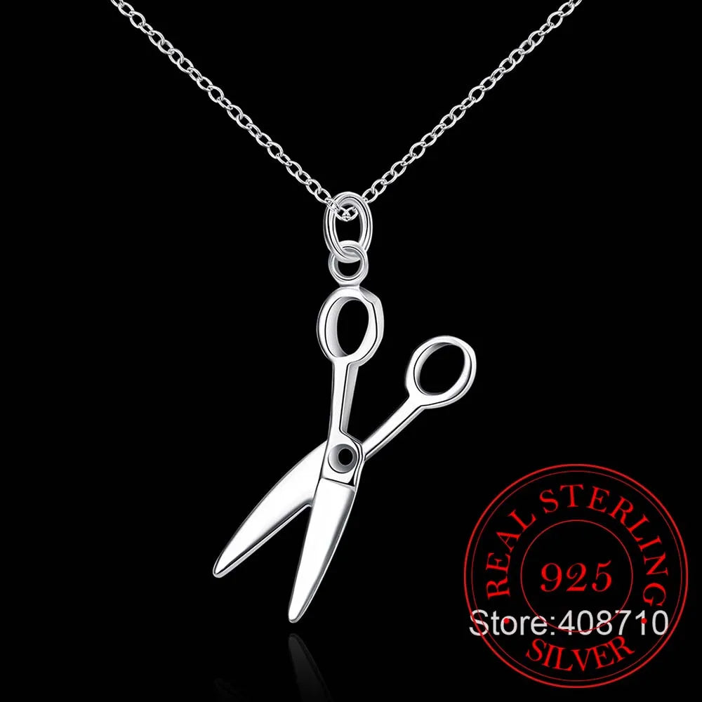 New Fashion 925 Sterling Silver Cool Punk Scissors Pendant Necklace Men's Necklace