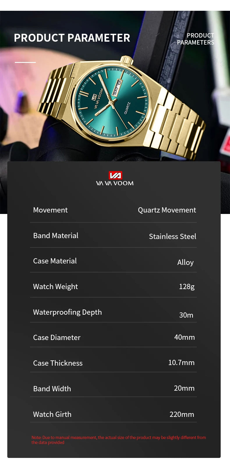 Hannah Martin Vava Voom 2871 Luxury Quartz Men Wristwatch Waterproof Luminous  Week Date Stainless Steel Men's Watches for Male