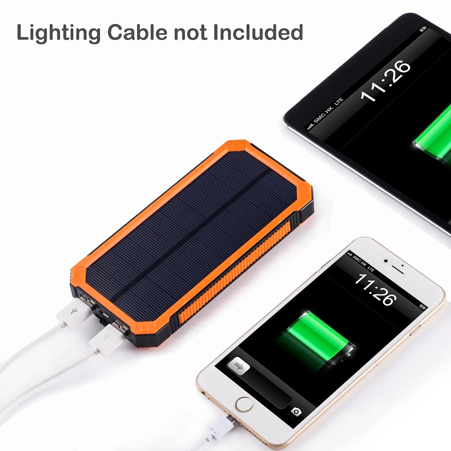 15000mAh Waterproof Solar Power Bank Dual USB Ports Camping Phone Charger External Backup Battery Pack Holder for Cell Phones
